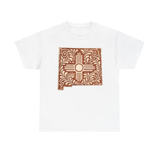 Zia Sun Folk Art T‑Shirt — Southwestern Floral New Mexico Design - Brown