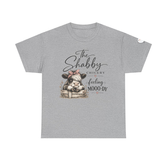 T-Shirt — “The Shabby Chicery Feeling Moo-dy” Cute Cow Graphic Tee