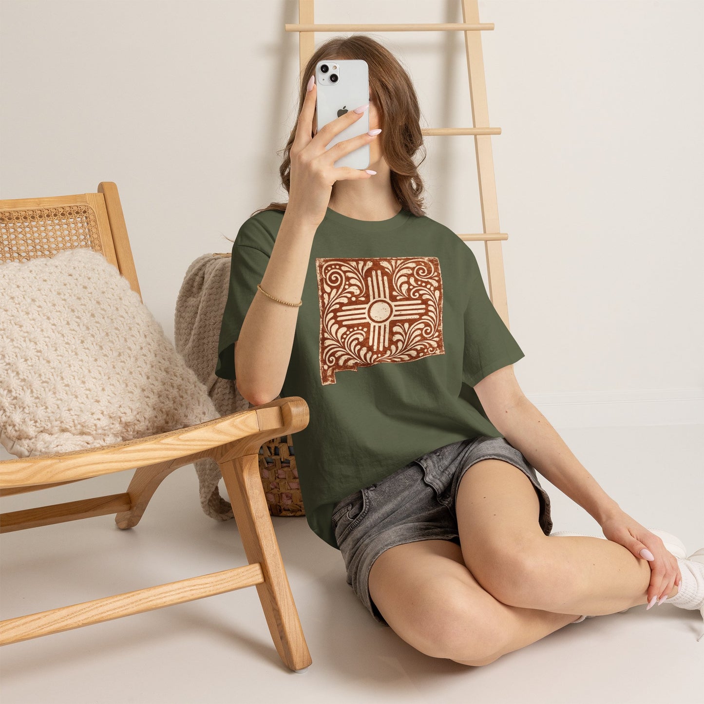 Zia Sun Folk Art T‑Shirt — Southwestern Floral New Mexico Design - Brown