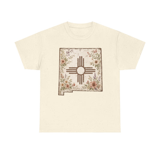 New Mexico Zia Floral Tee — Vintage State Map T-Shirt