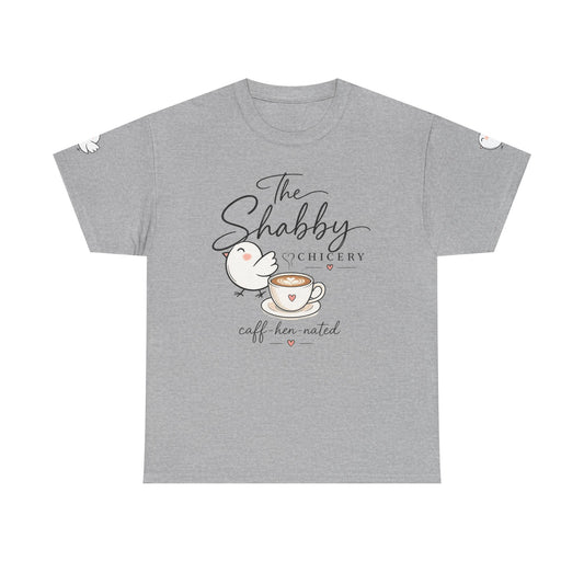 The Shabby Hatchery "Caff-Hen-Ated" Tee — Cute Chicken & Coffee Graphic T-Shirt