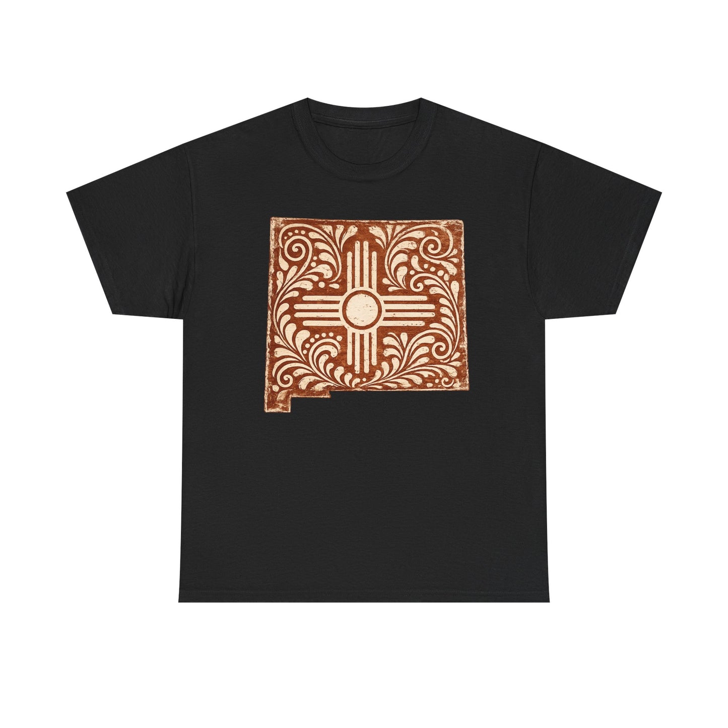 Zia Sun Folk Art T‑Shirt — Southwestern Floral New Mexico Design - Brown