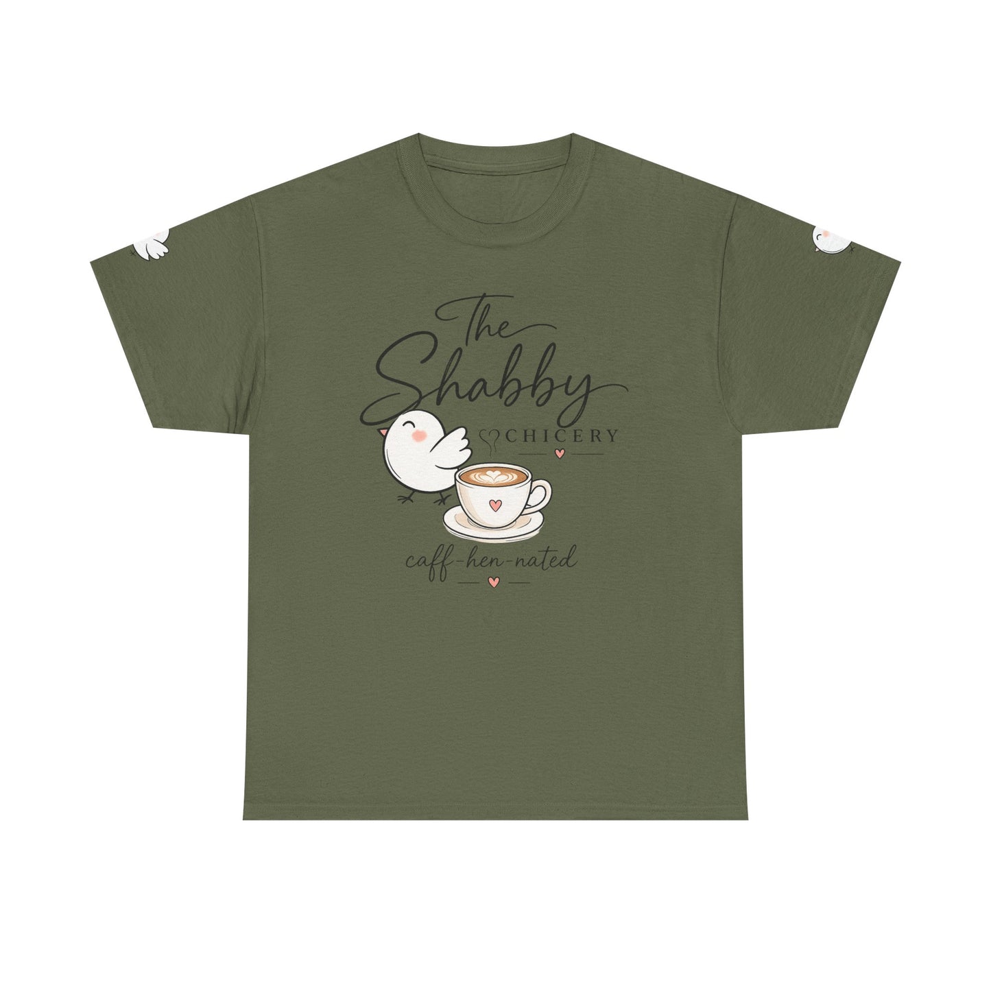 The Shabby Hatchery "Caff-Hen-Ated" Tee — Cute Chicken & Coffee Graphic T-Shirt