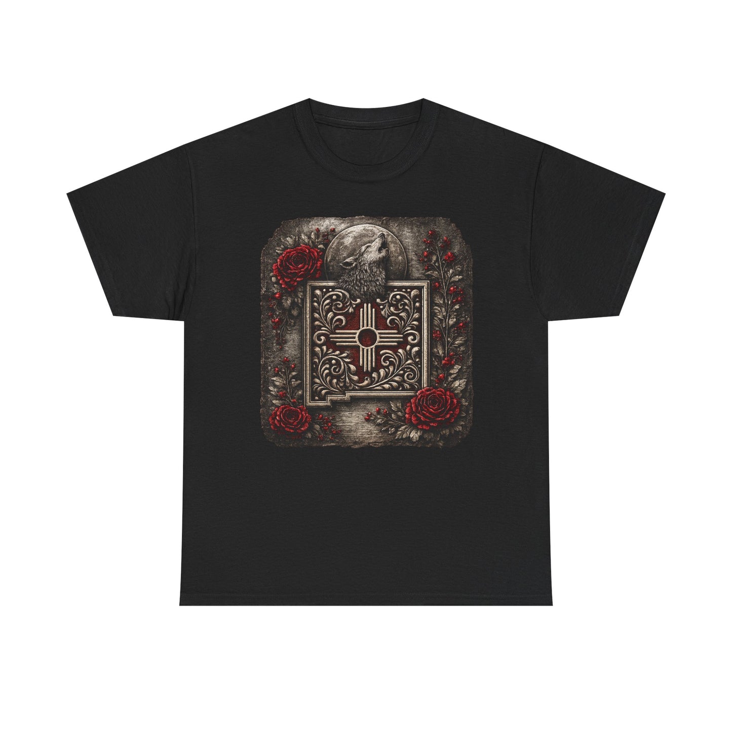 New Mexico Zia Symbol Tee — Lobo Southwest Zia with Roses