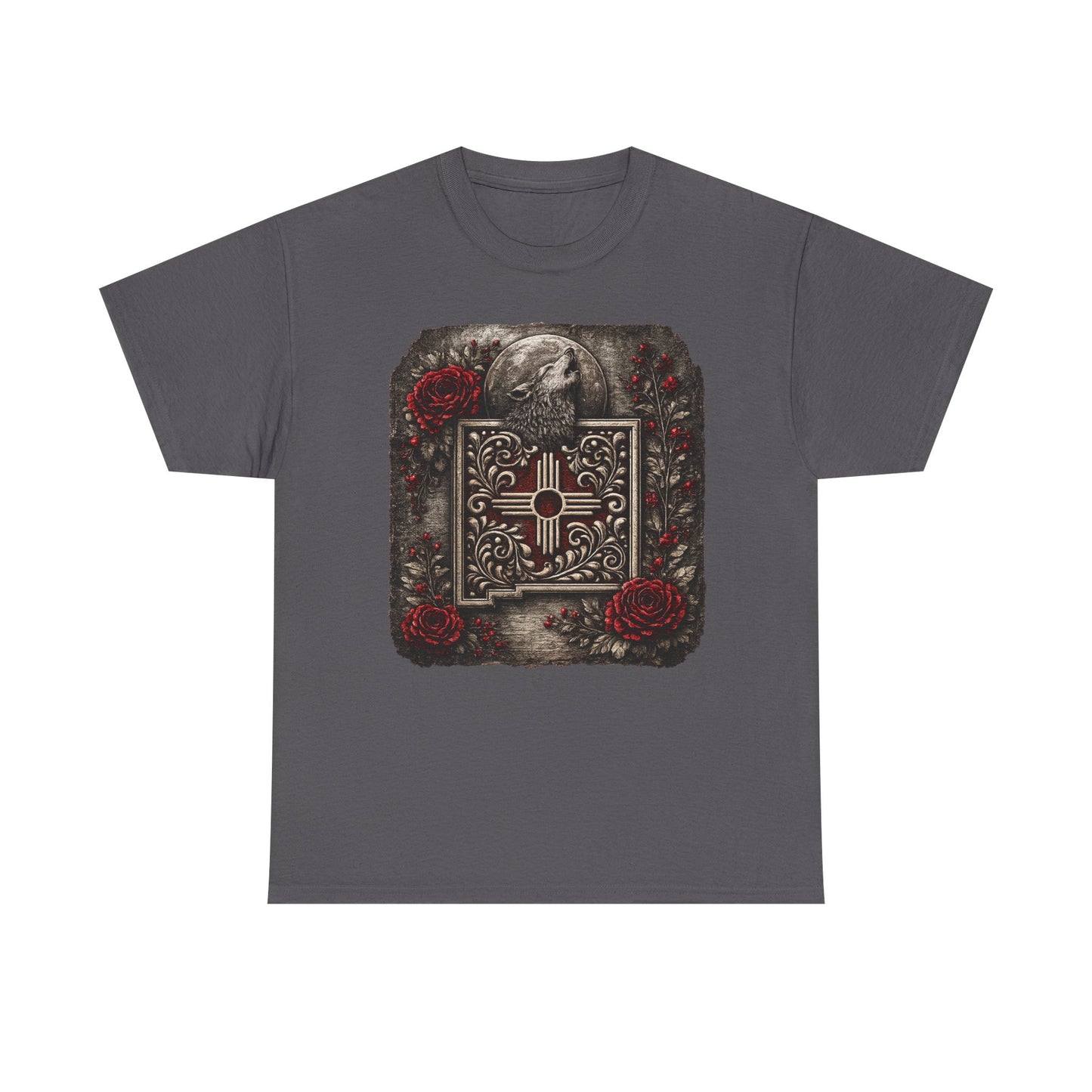 New Mexico Zia Symbol Tee — Lobo Southwest Zia with Roses