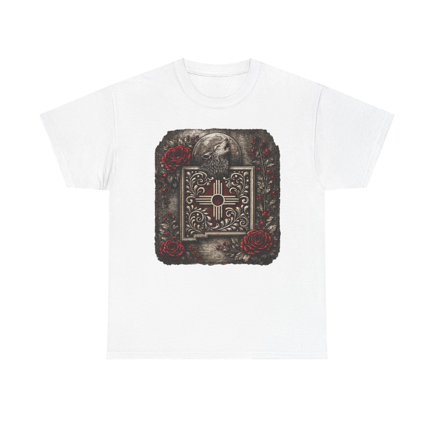 New Mexico Zia Symbol Tee — Lobo Southwest Zia with Roses