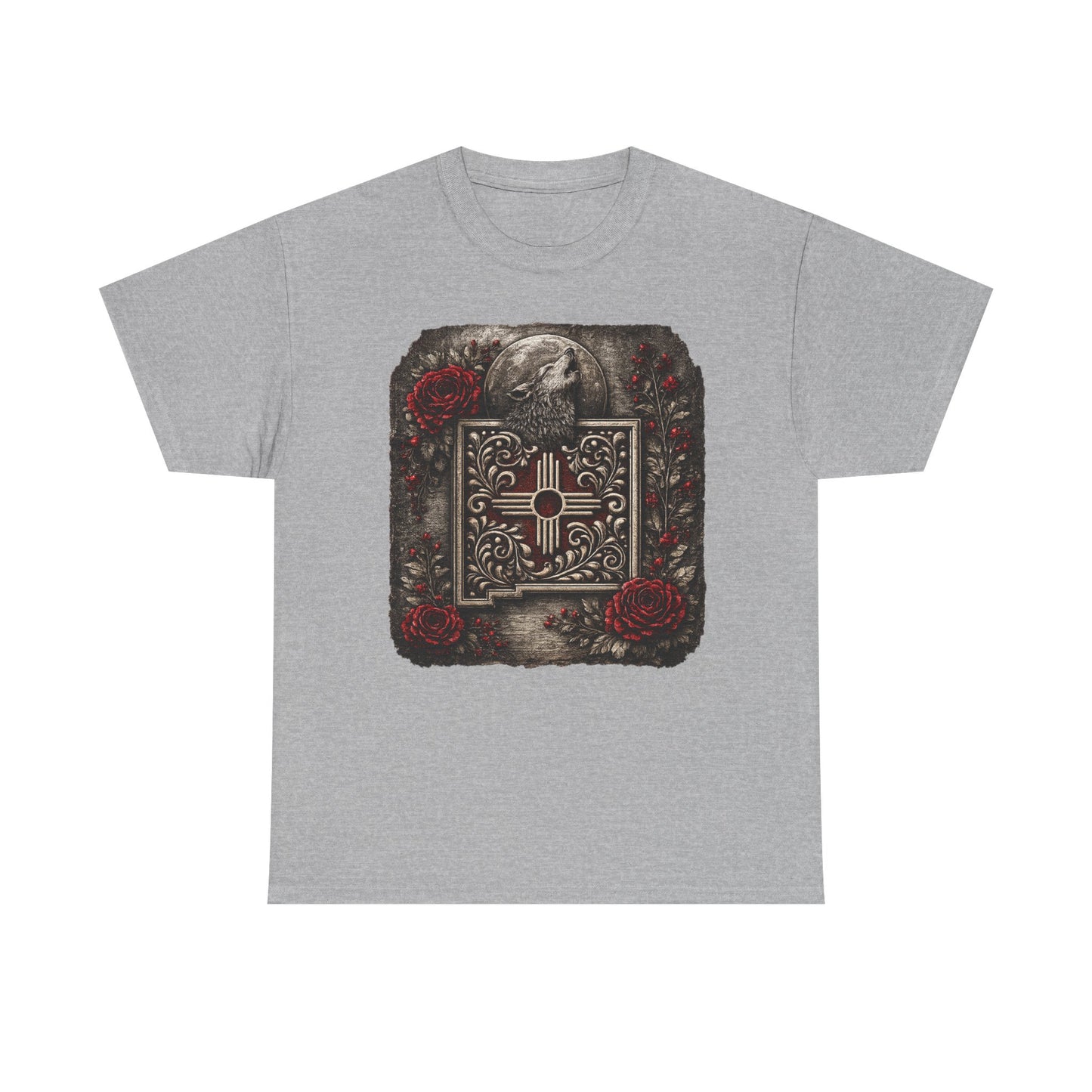 New Mexico Zia Symbol Tee — Lobo Southwest Zia with Roses