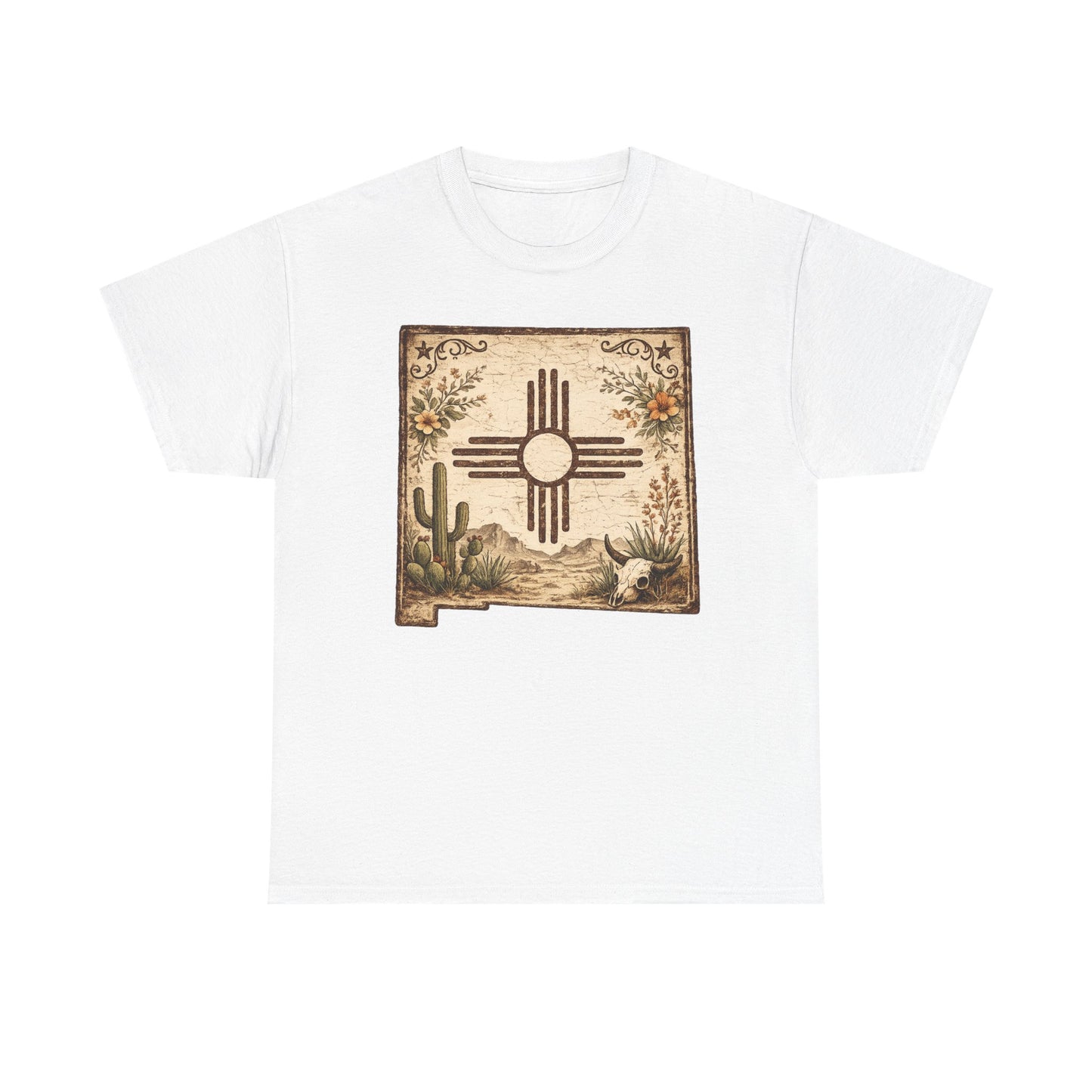 New Mexico Zia Sun Cotton Tee – Desert Cactus Vintage Graphic T‑Shirt - Western
