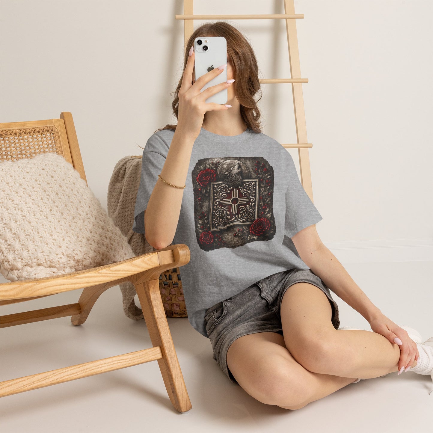 New Mexico Zia Symbol Tee — Lobo Southwest Zia with Roses