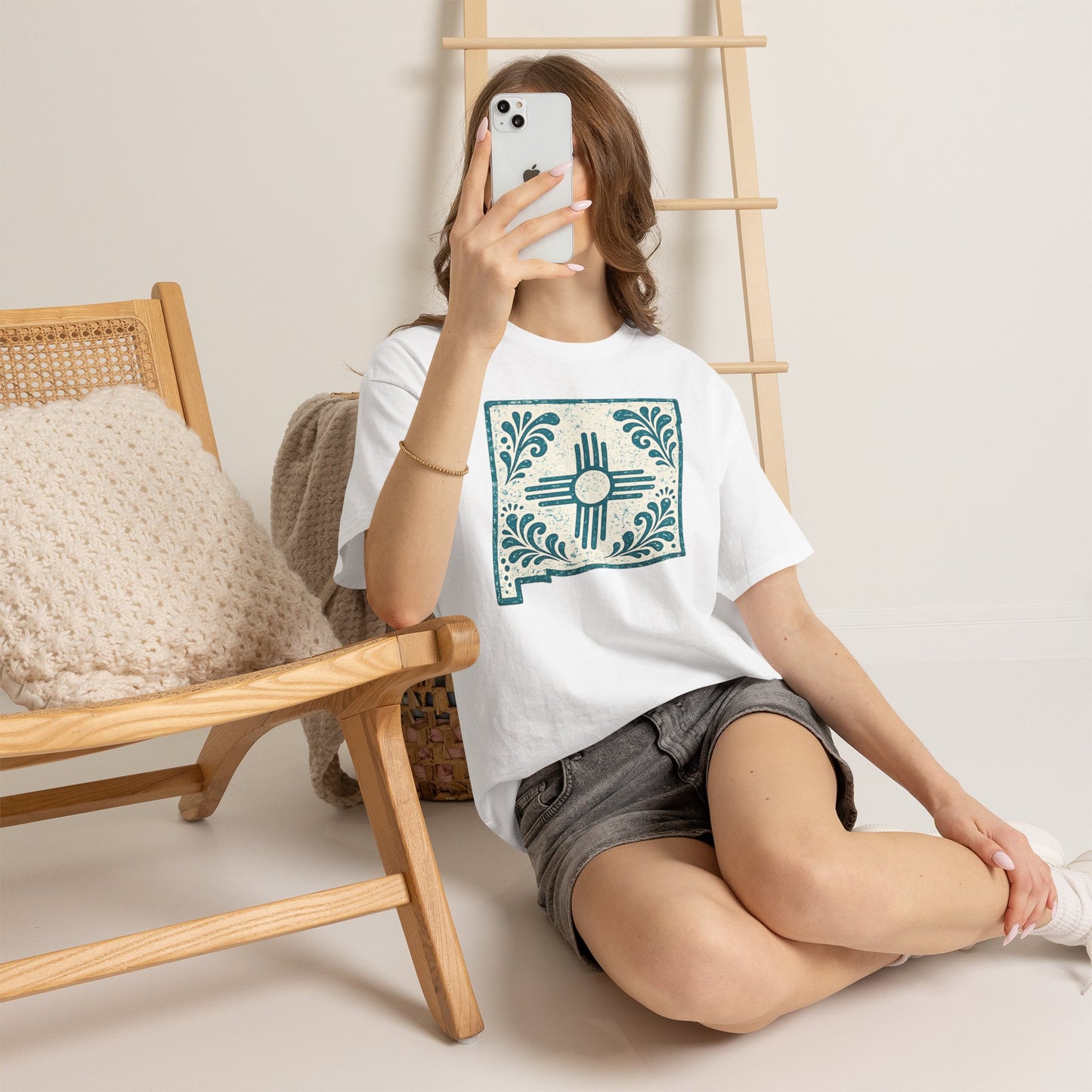 New Mexico Zia Tile T-Shirt — Southwestern Floral State Map Tee - Turqouise