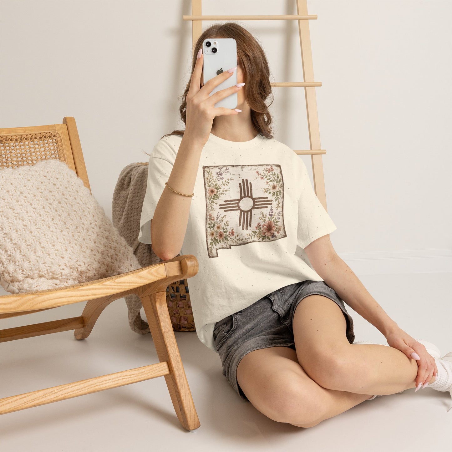 New Mexico Zia Floral Tee — Vintage State Map T-Shirt