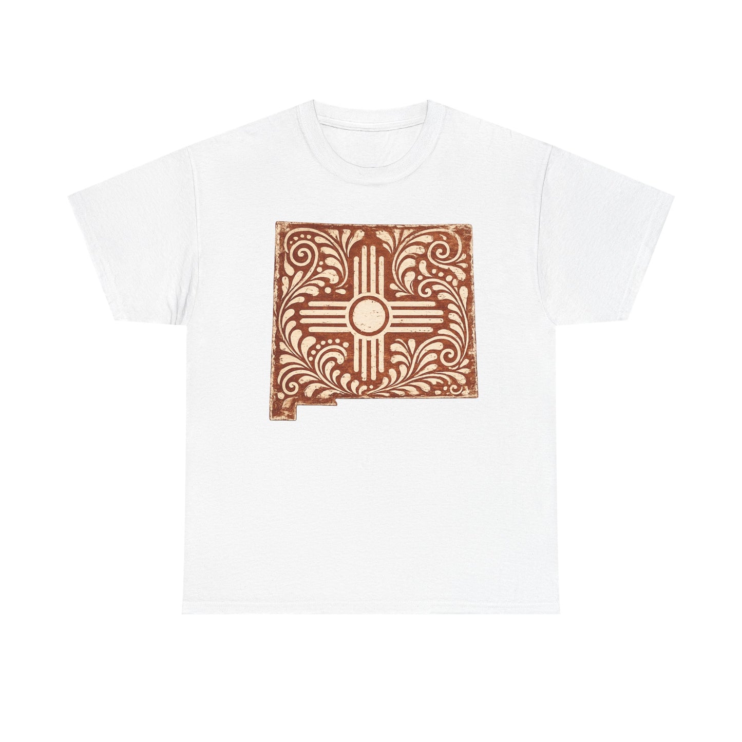 Zia Sun Folk Art T‑Shirt — Southwestern Floral New Mexico Design - Brown