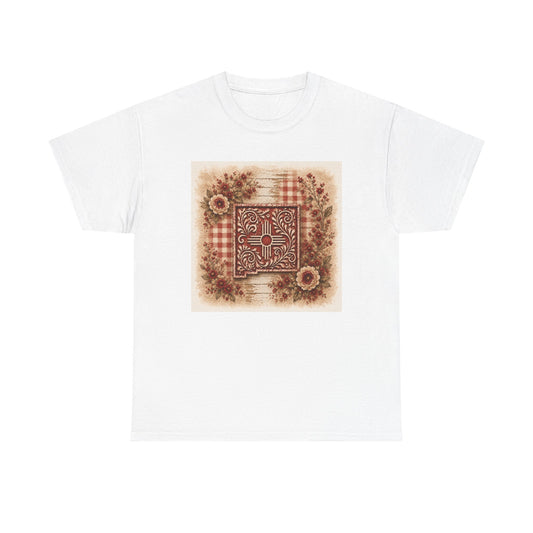 New Mexico Zia Vintage Floral Tee — Rustic Sunflower Plaid Graphic T-Shirt - Red
