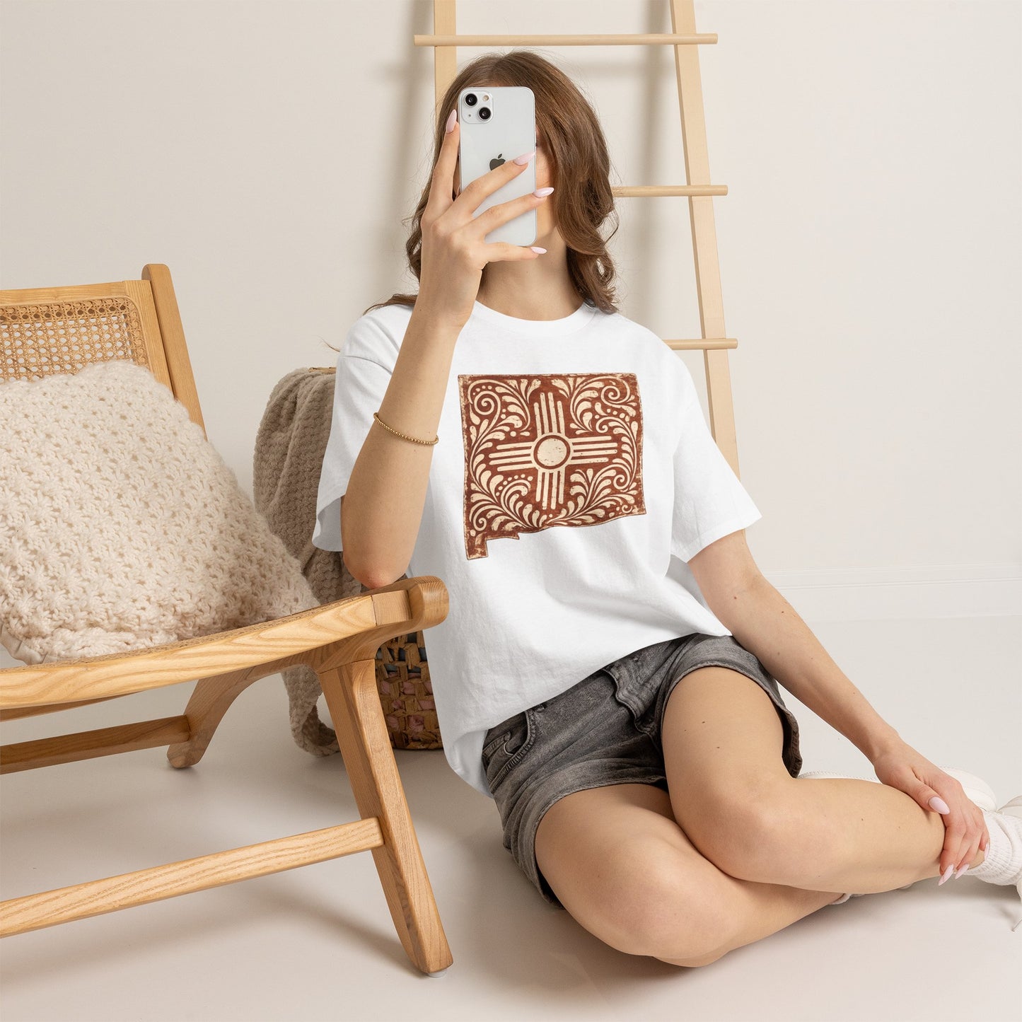 Zia Sun Folk Art T‑Shirt — Southwestern Floral New Mexico Design - Brown
