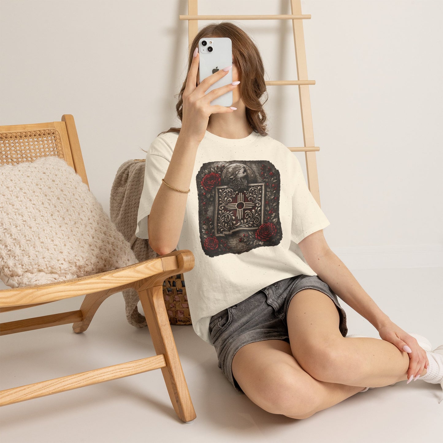 New Mexico Zia Symbol Tee — Lobo Southwest Zia with Roses