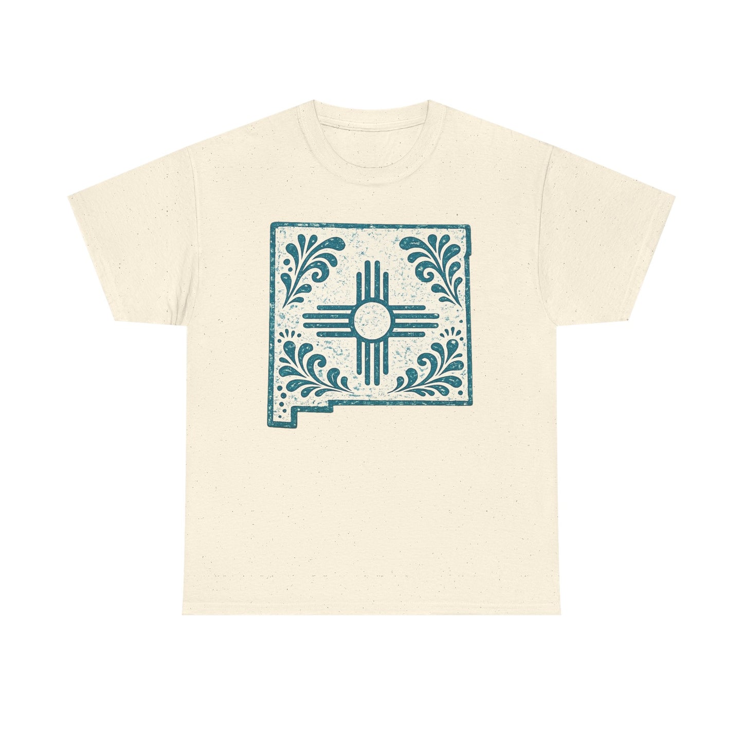 New Mexico Zia Tile T-Shirt — Southwestern Floral State Map Tee - Turqouise