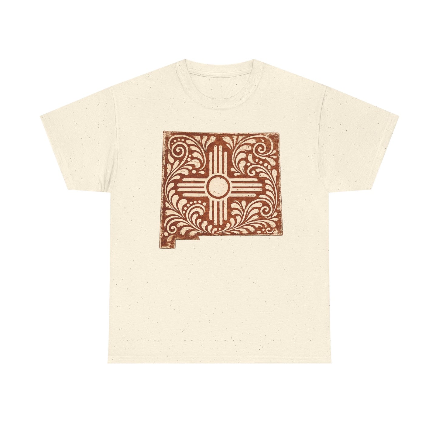 Zia Sun Folk Art T‑Shirt — Southwestern Floral New Mexico Design - Brown