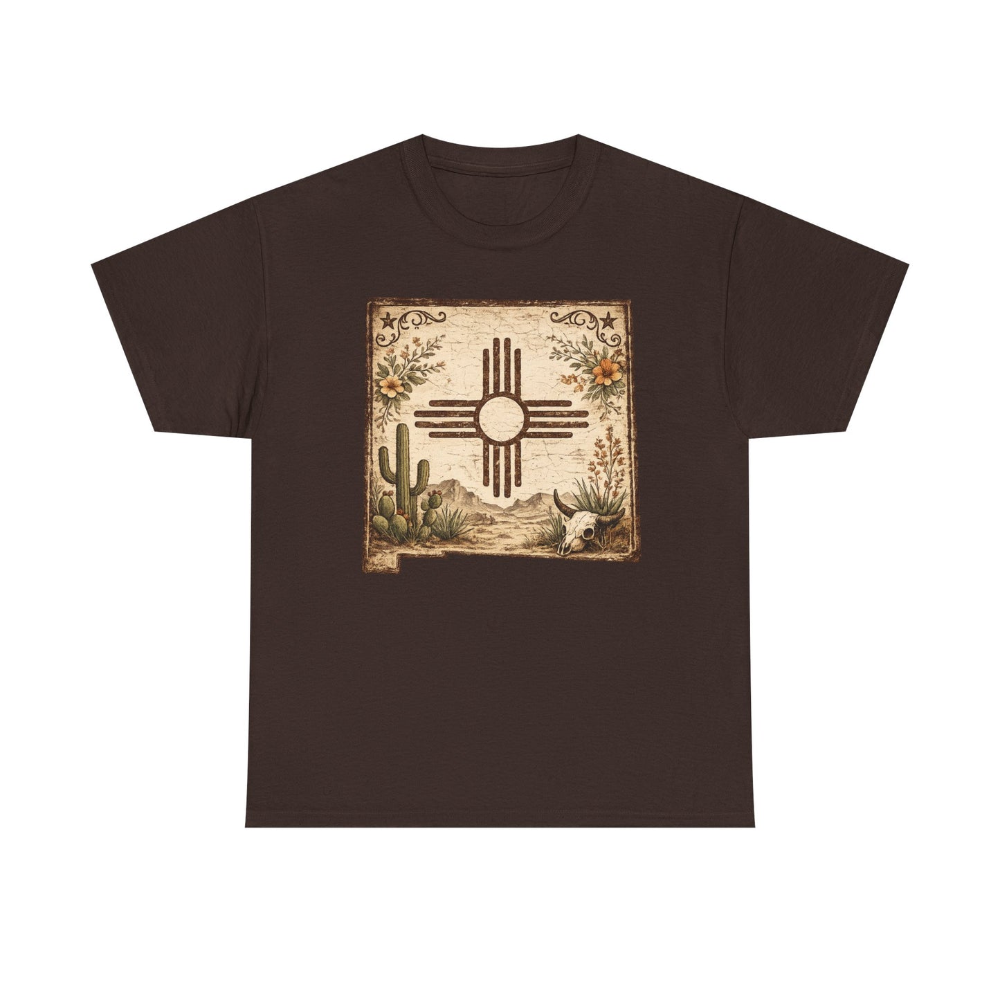 New Mexico Zia Sun Cotton Tee – Desert Cactus Vintage Graphic T‑Shirt - Western