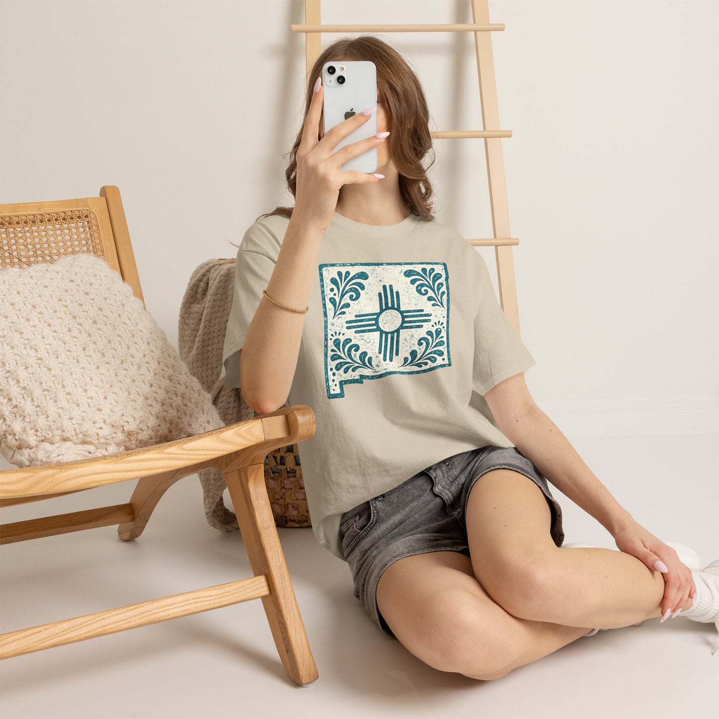 New Mexico Zia Tile T-Shirt — Southwestern Floral State Map Tee - Turqouise