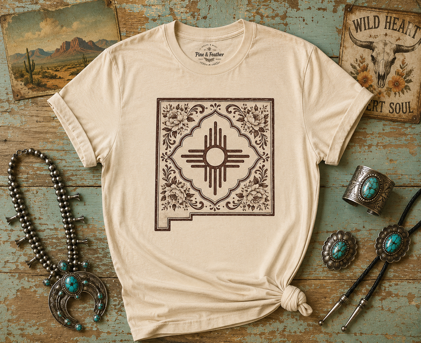 Zia Tile Graphic Tee — Southwestern Floral State Pride T-Shirt