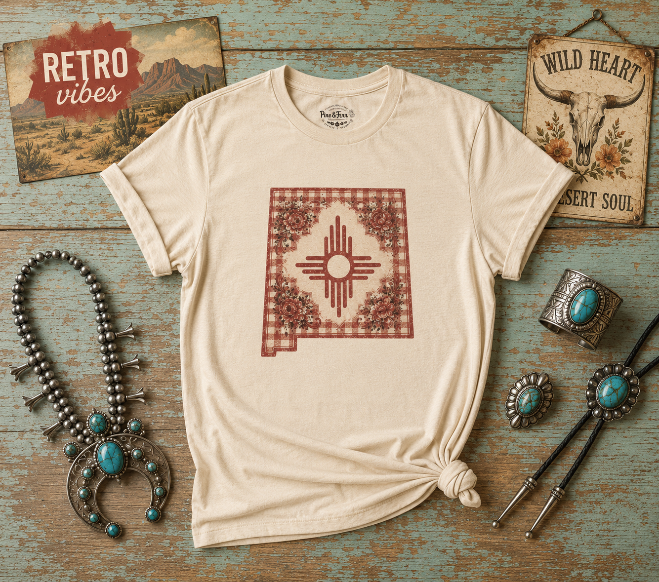 Zia Sun Tile Graphic Tee — Southwestern Boho Cotton T-Shirt