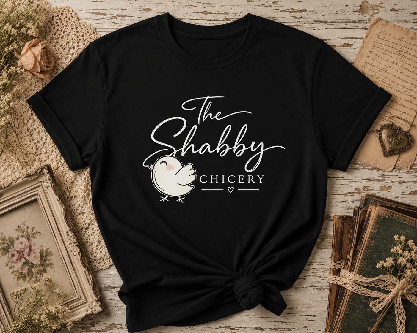 The Shabby Chicery Chick Tee — Cute Pastel Logo Cotton T-Shirt - Dark colors