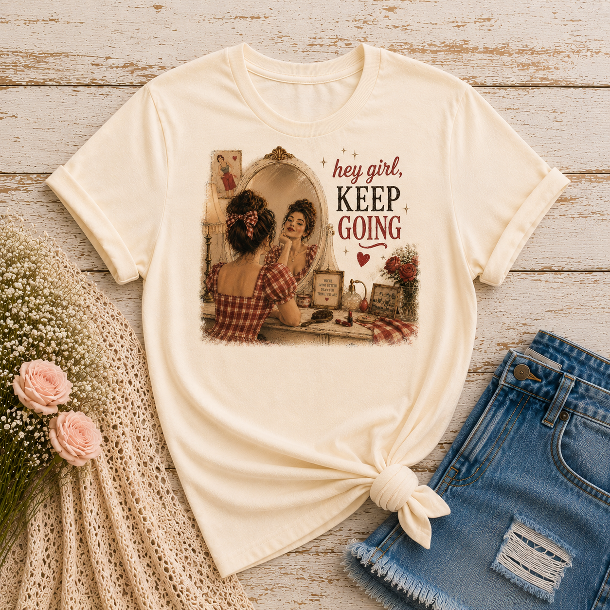 Keep Going Vintage Graphic Tee — “Hey Girl, Keep Going” Inspirational Shirt