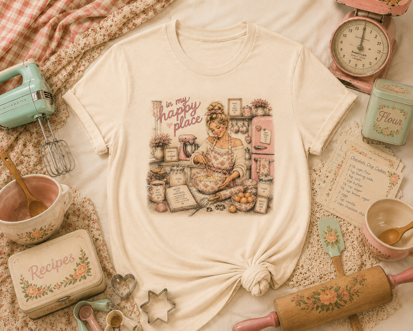 Kitchen Cozy T‑Shirt — "This Is My Happy Place" Baking Vintage Graphic Tee