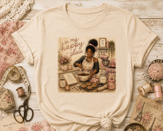 Cute Black Woman Baking T‑Shirt — "My Happy Place" Graphic Tee
