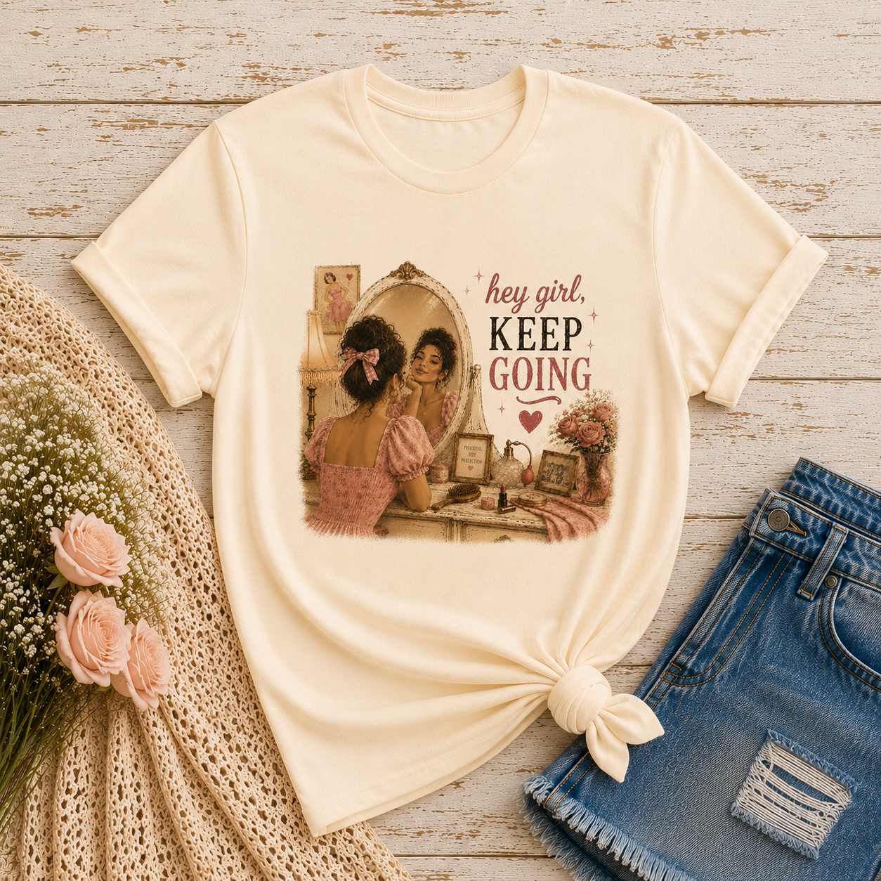 Keep Going Tee — 'Hey Girl, Keep Going' Motivational Graphic T-Shirt - Pink