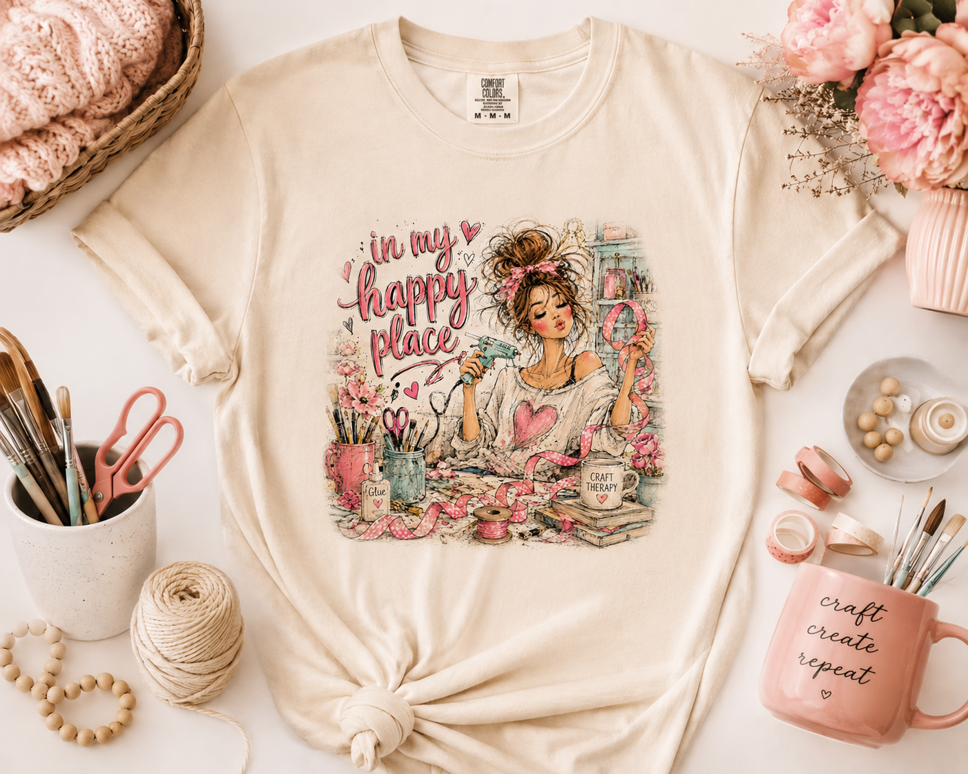 Happy Place Tee — Crafty Girl Self-Care Graphic T-Shirt