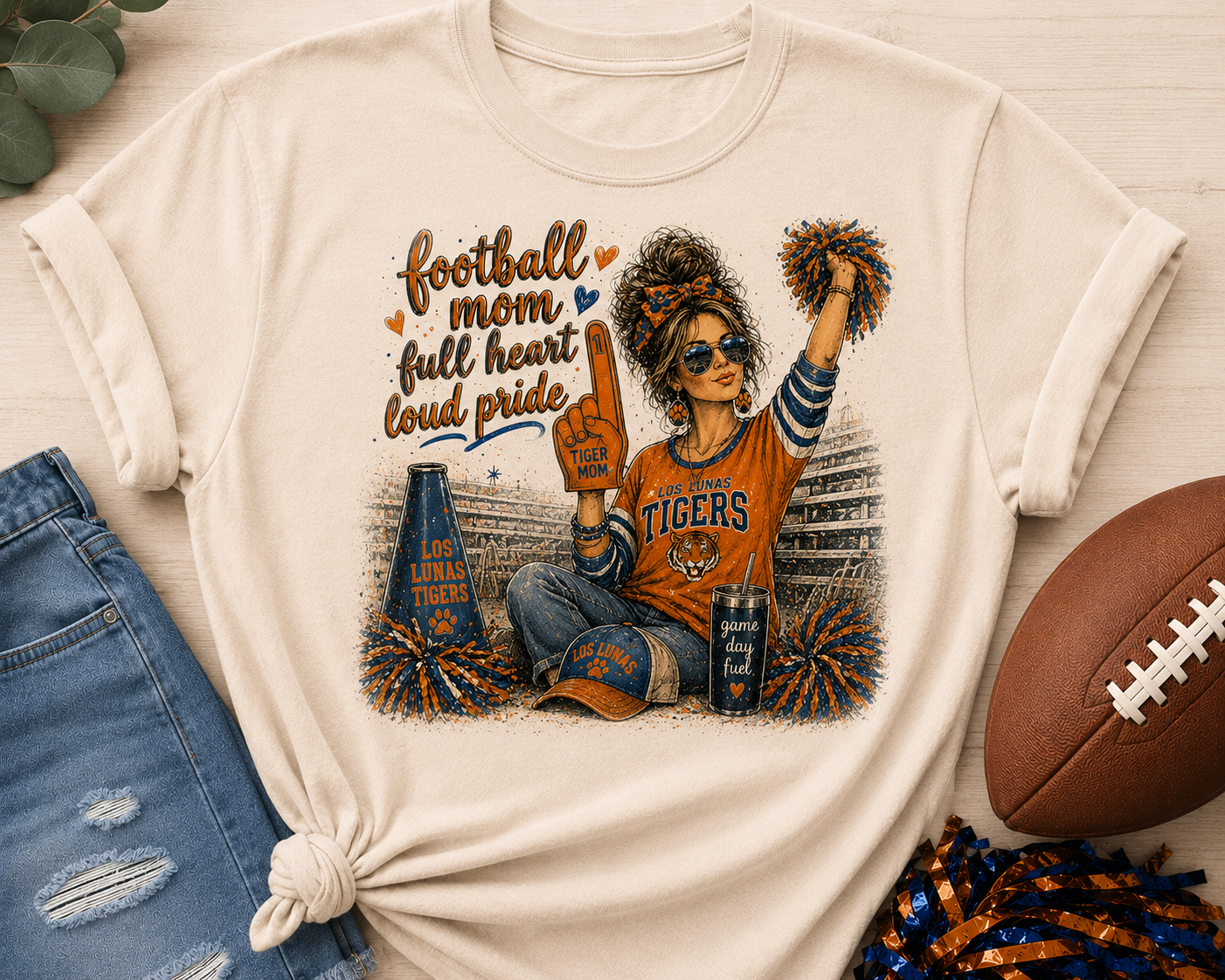 Football Mom T‑Shirt – "Football Mom Full Heart Loud Pride" Vintage Game Day Tee