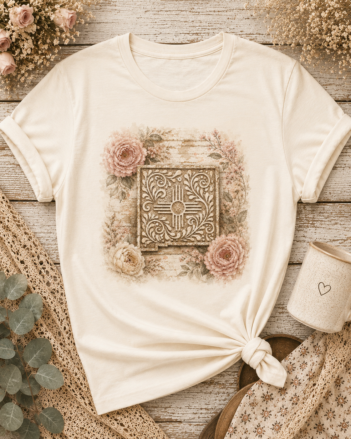New Mexico Zia Pink Floral Tile Vintage Graphic Tee