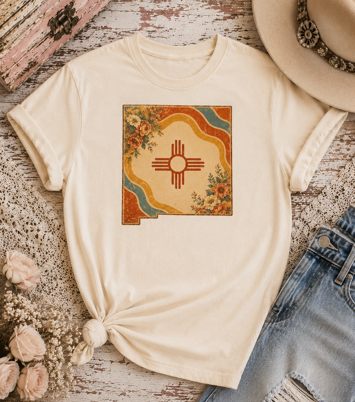 New Mexico Zia Retro Floral Tee