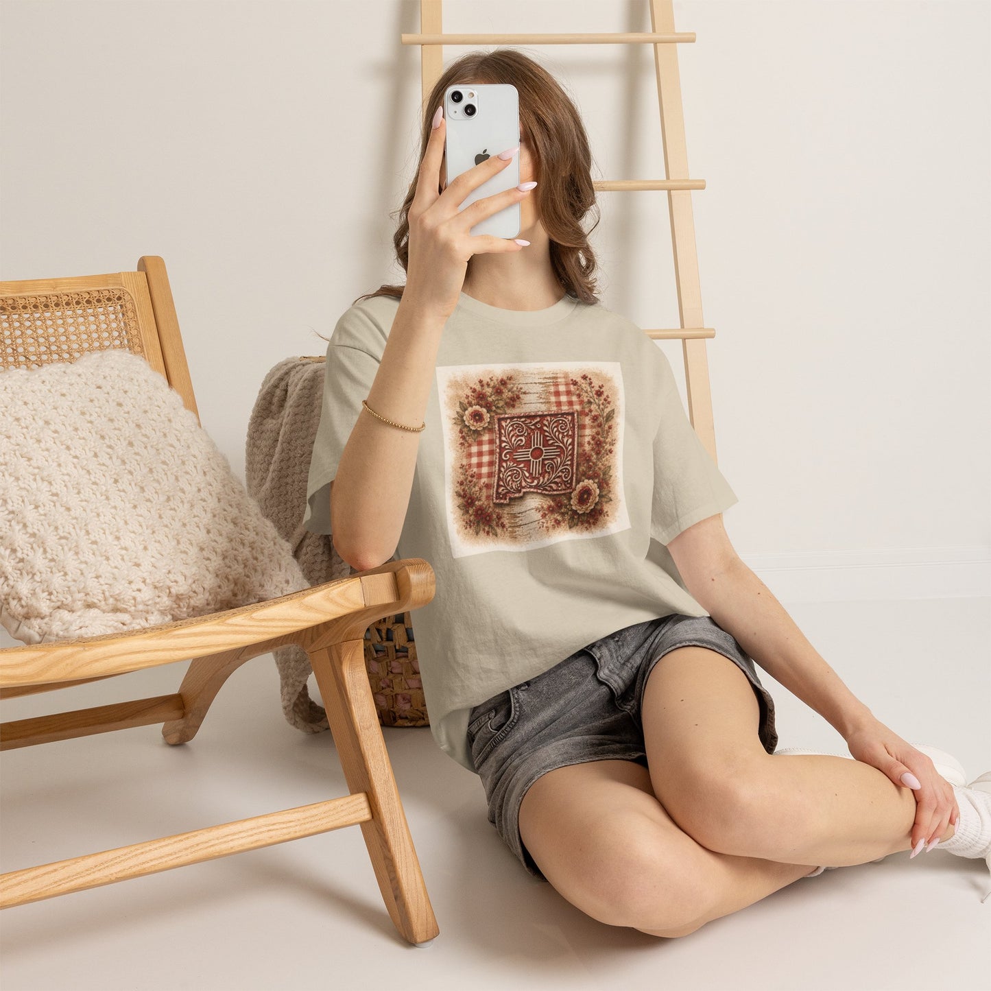 New Mexico Zia Vintage Floral Tee — Rustic Sunflower Plaid Graphic T-Shirt - Red