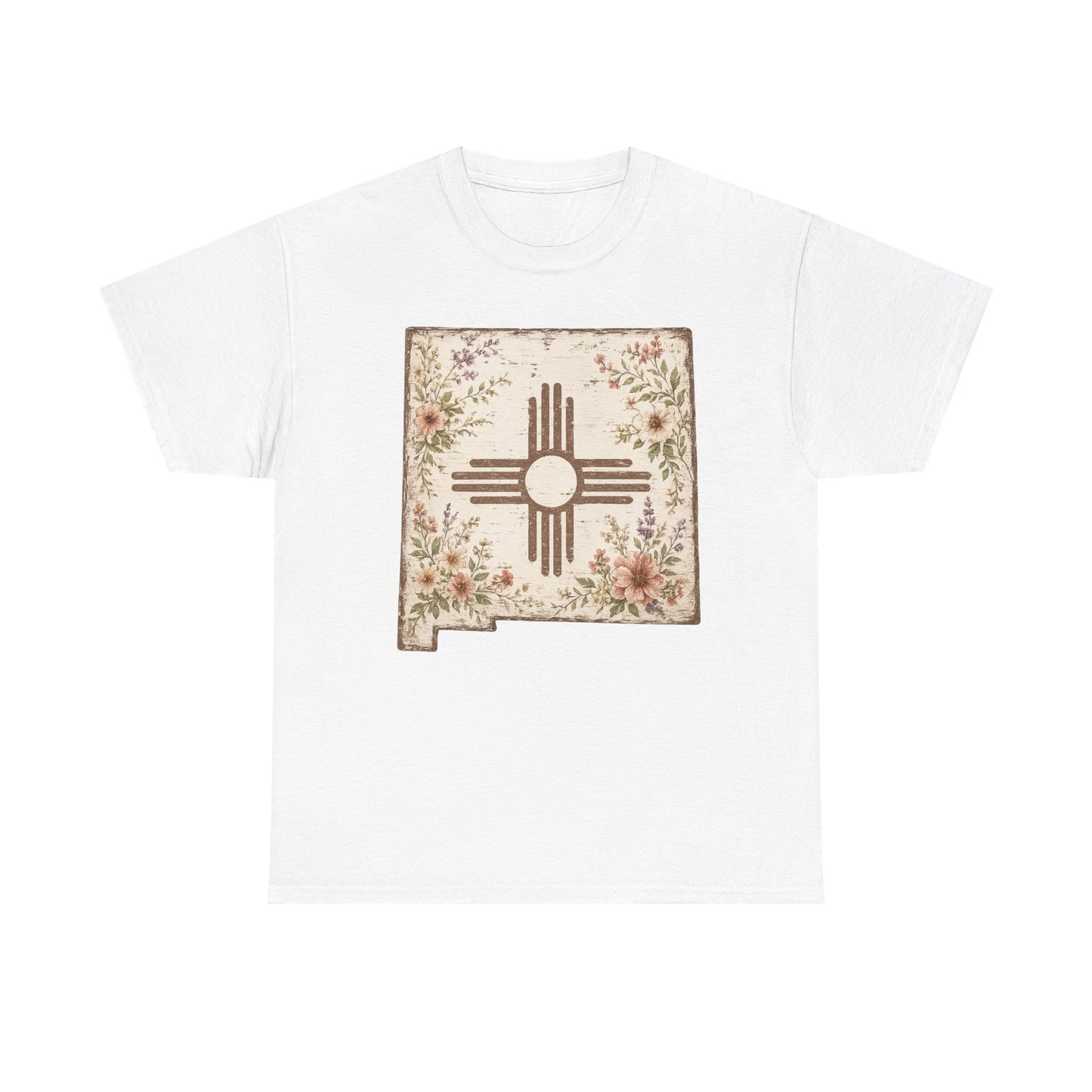 New Mexico Zia Floral Tee — Vintage State Map T-Shirt