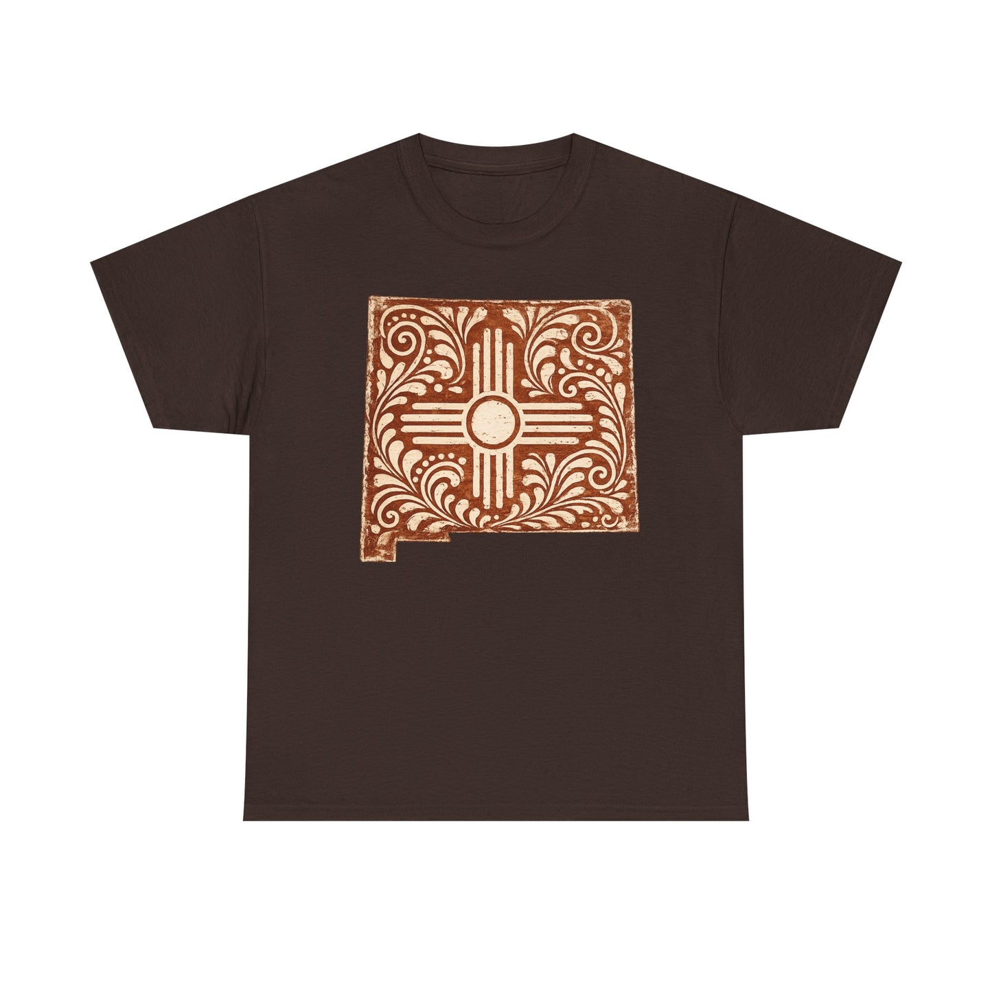 Zia Sun Folk Art T‑Shirt — Southwestern Floral New Mexico Design - Brown