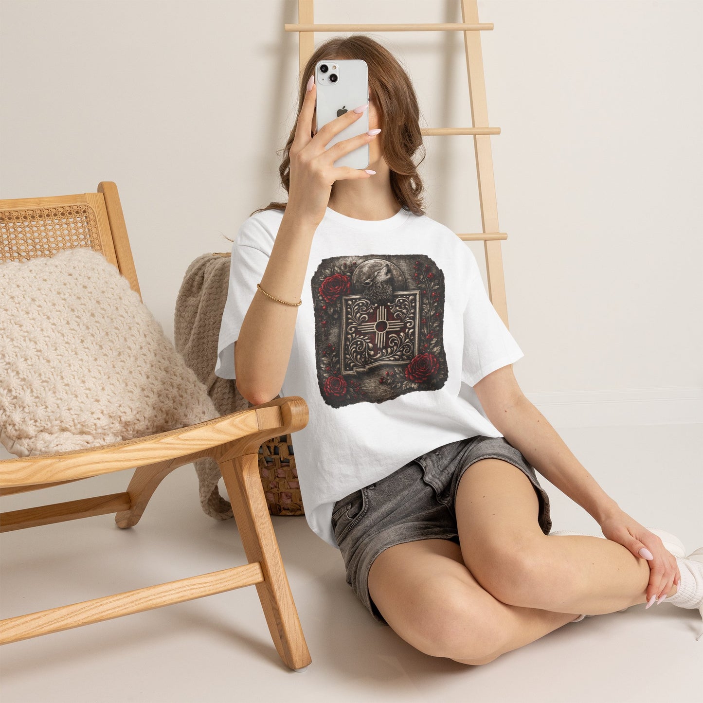 New Mexico Zia Symbol Tee — Lobo Southwest Zia with Roses