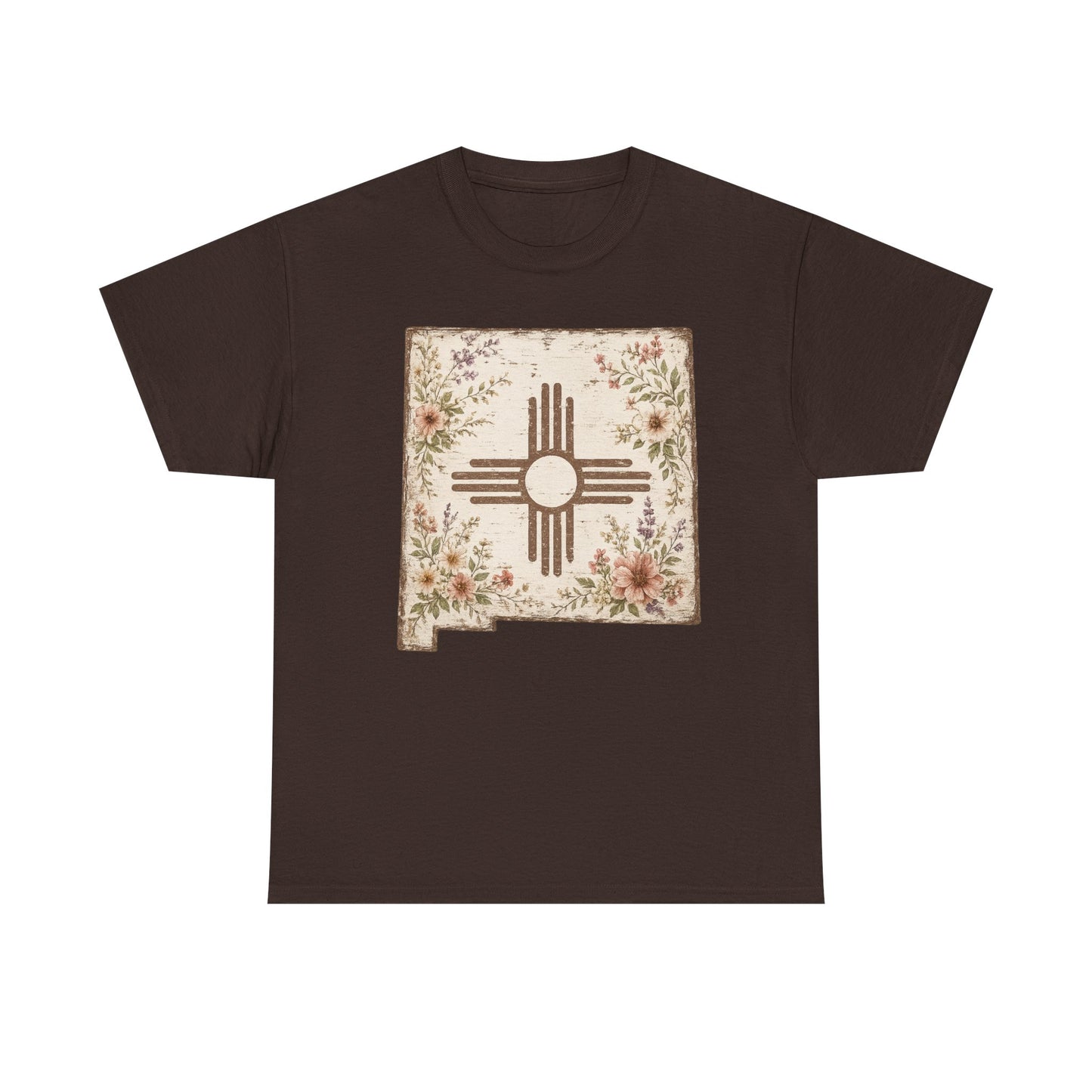 New Mexico Zia Floral Tee — Vintage State Map T-Shirt