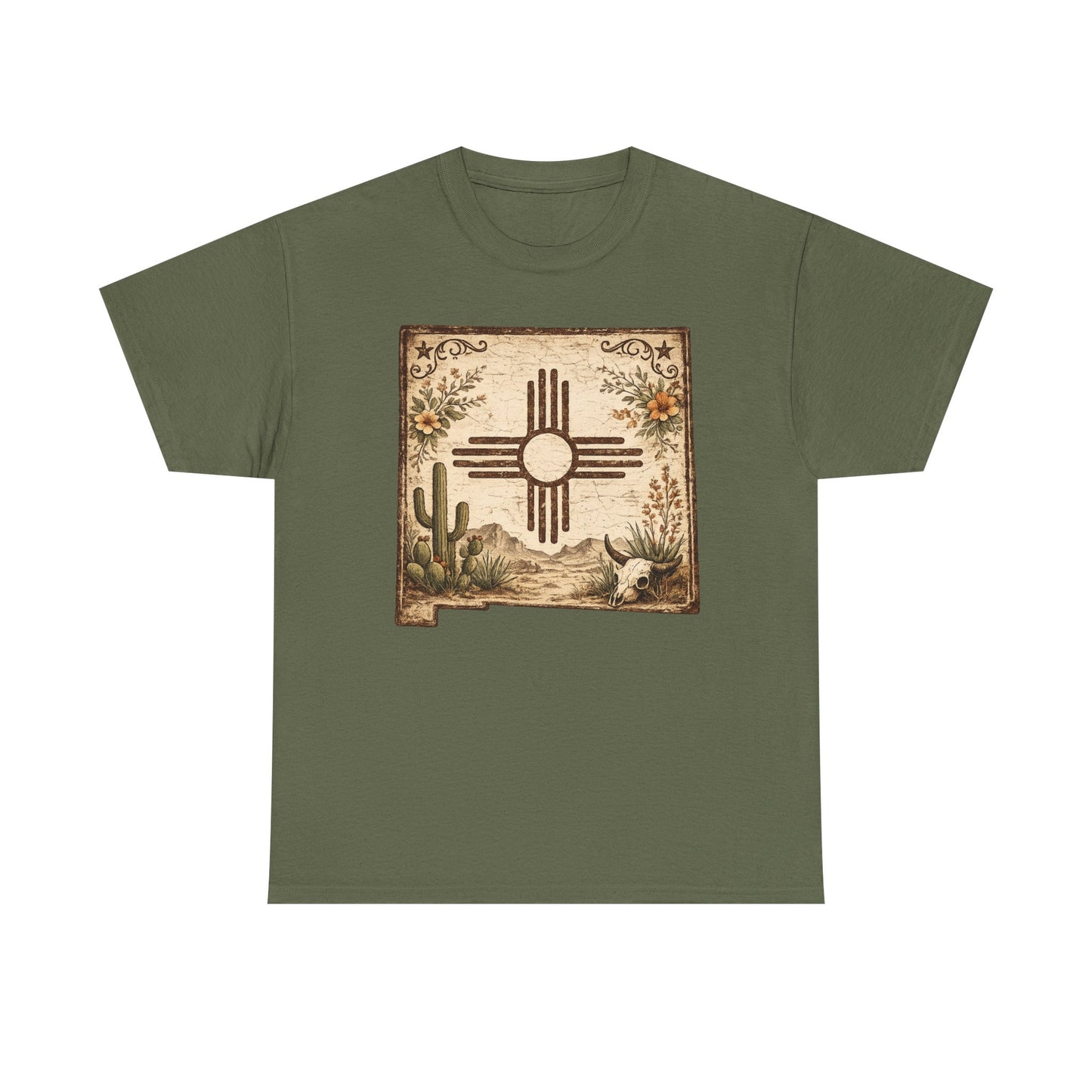 New Mexico Zia Sun Cotton Tee – Desert Cactus Vintage Graphic T‑Shirt - Western