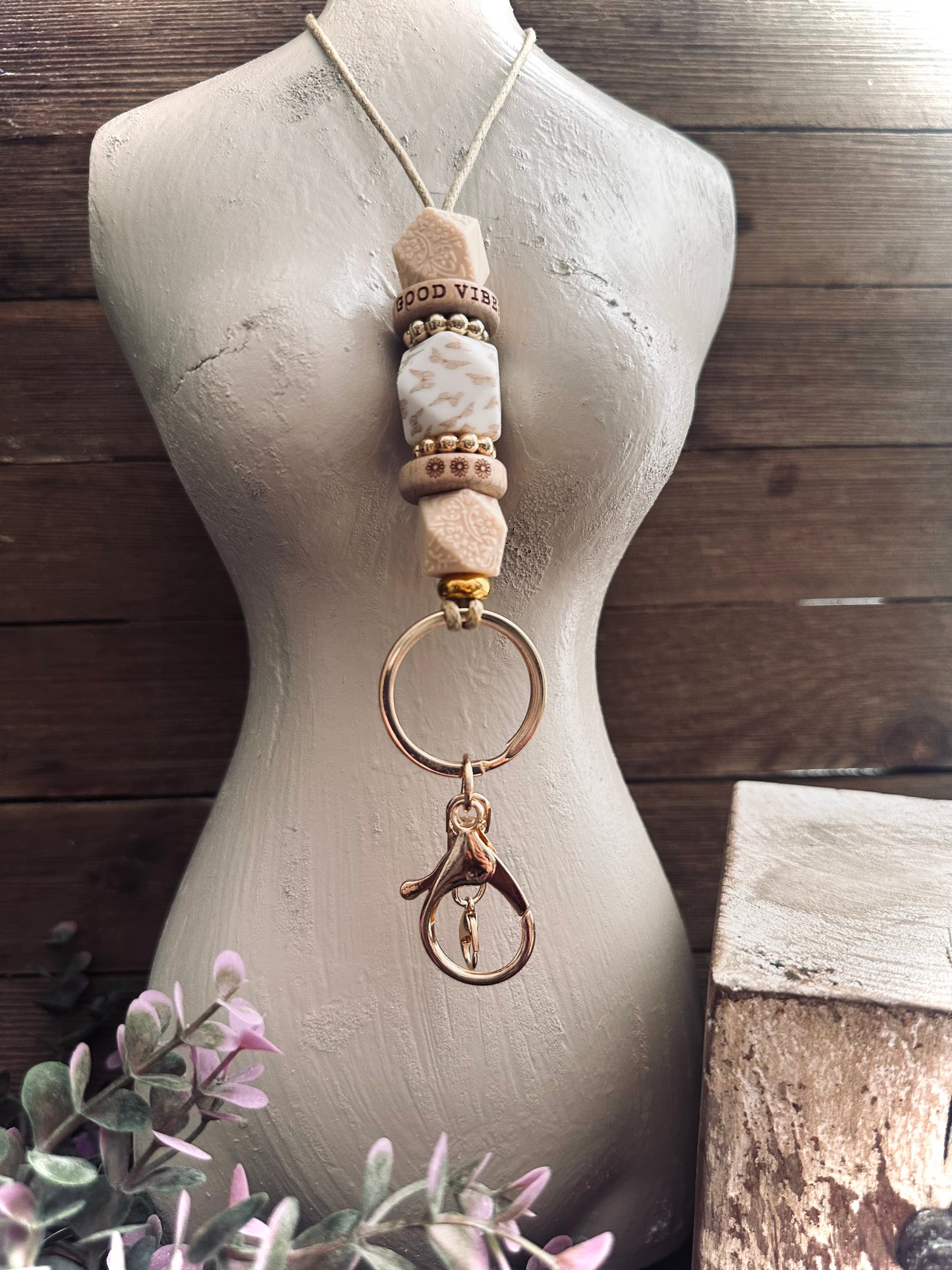 “Good Vibes Only” beaded lanyard