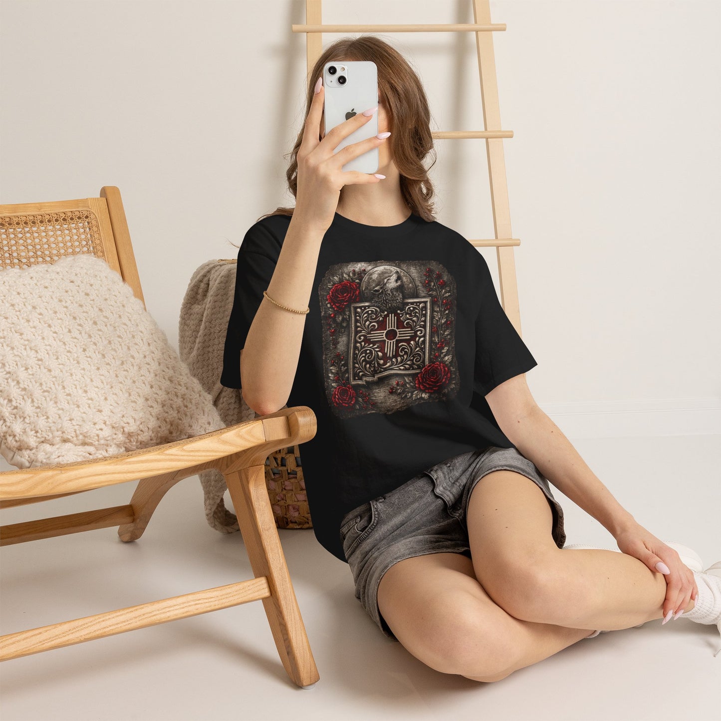 New Mexico Zia Symbol Tee — Lobo Southwest Zia with Roses