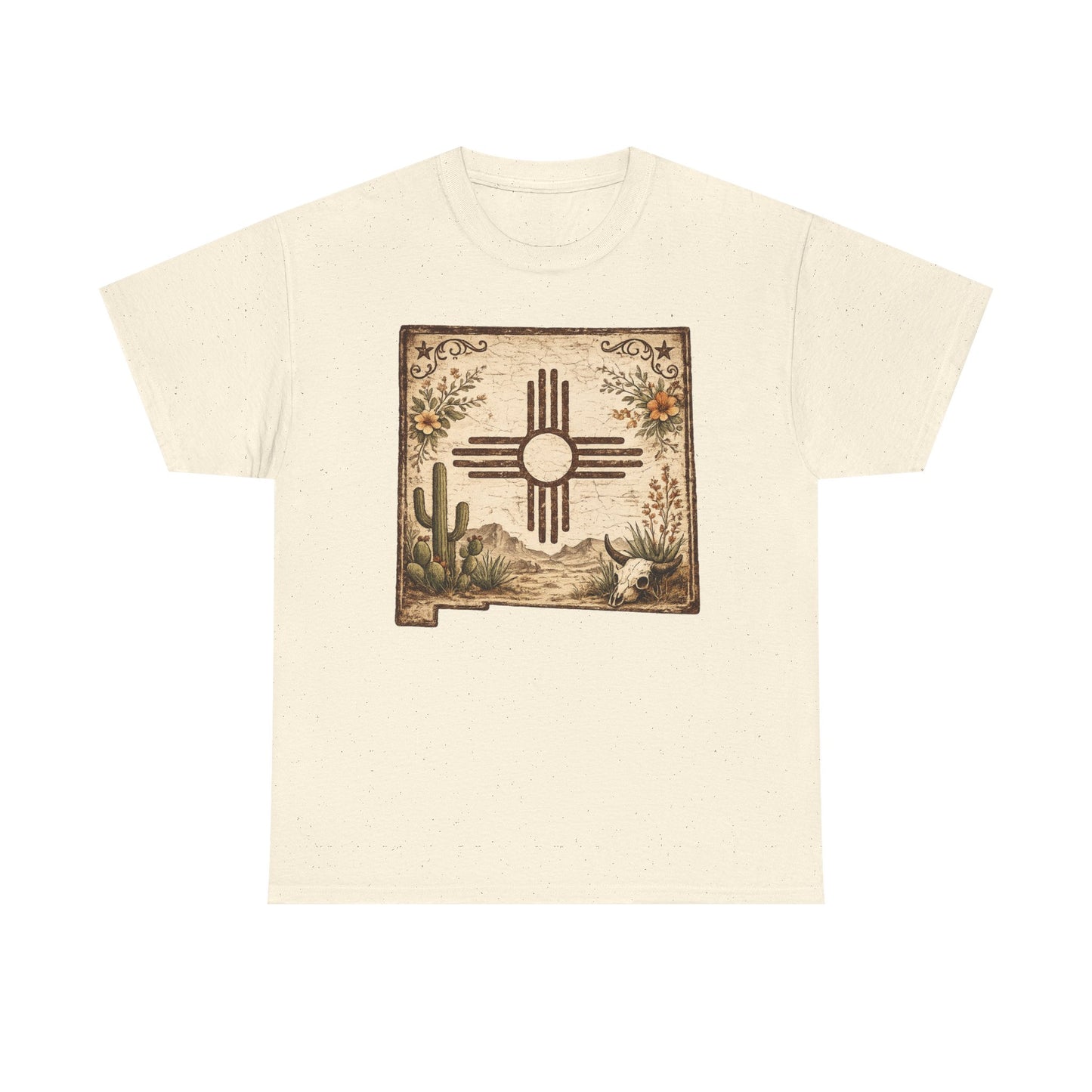 New Mexico Zia Sun Cotton Tee – Desert Cactus Vintage Graphic T‑Shirt - Western