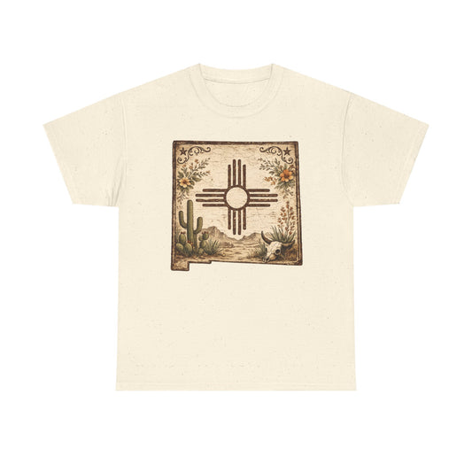 New Mexico Zia Sun Cotton Tee – Desert Cactus Vintage Graphic T‑Shirt - Western