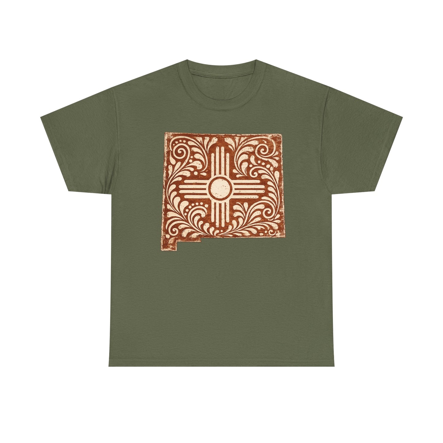 Zia Sun Folk Art T‑Shirt — Southwestern Floral New Mexico Design - Brown