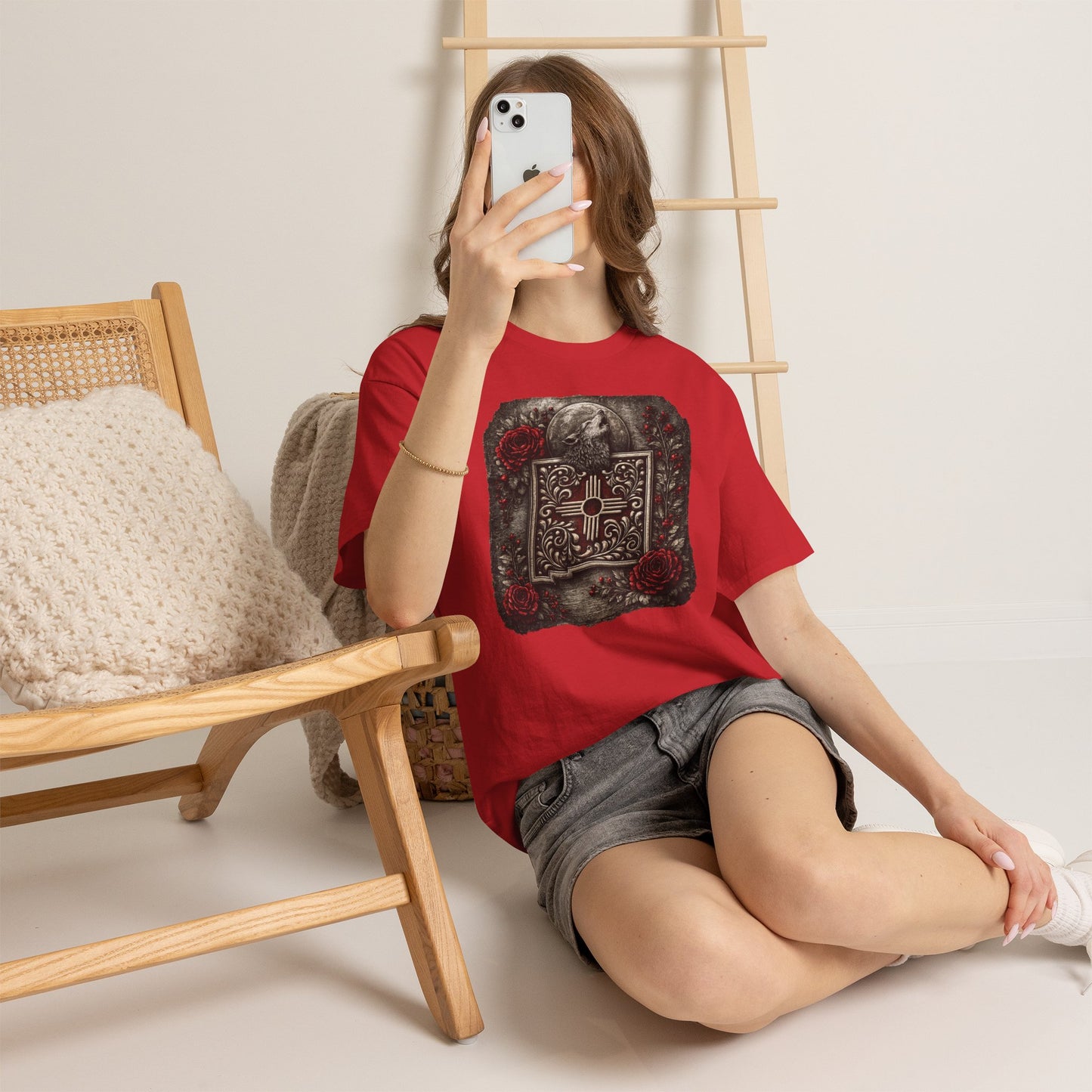 New Mexico Zia Symbol Tee — Lobo Southwest Zia with Roses