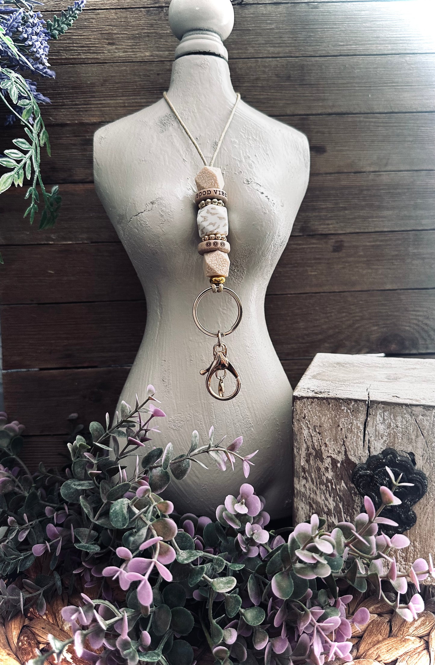 “Good Vibes Only” beaded lanyard