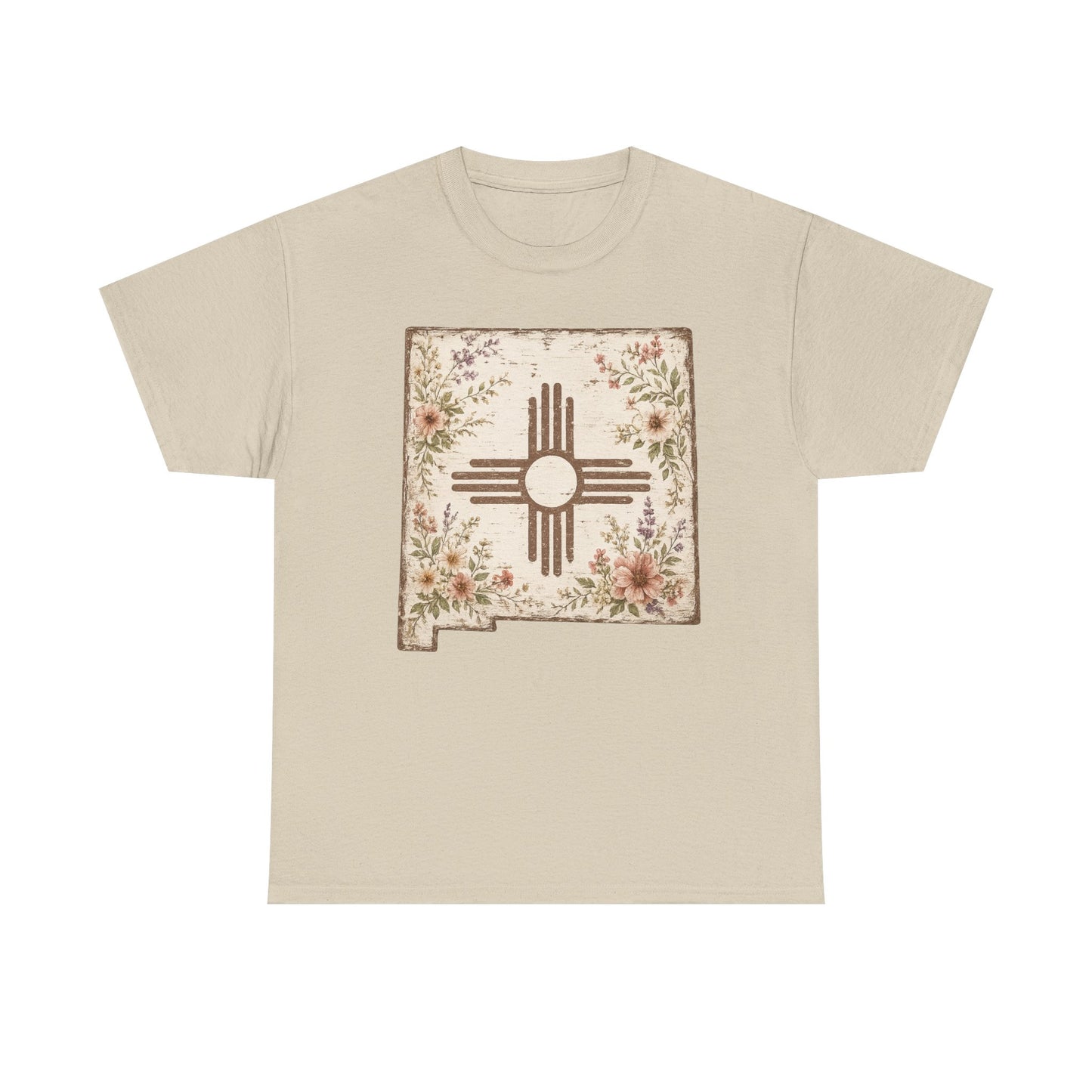 New Mexico Zia Floral Tee — Vintage State Map T-Shirt