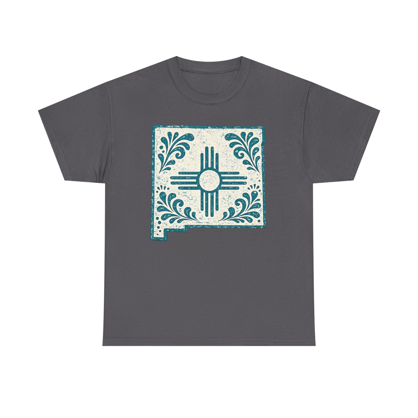 New Mexico Zia Tile T-Shirt — Southwestern Floral State Map Tee - Turqouise