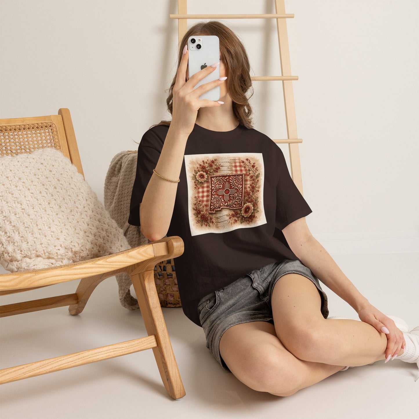 New Mexico Zia Vintage Floral Tee — Rustic Sunflower Plaid Graphic T-Shirt - Red